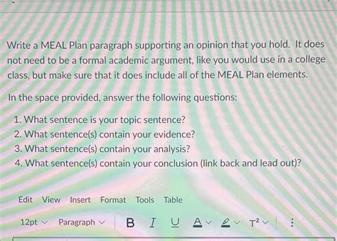 [Solved] Write a MEAL Plan paragraph supporting an opinion that you ...