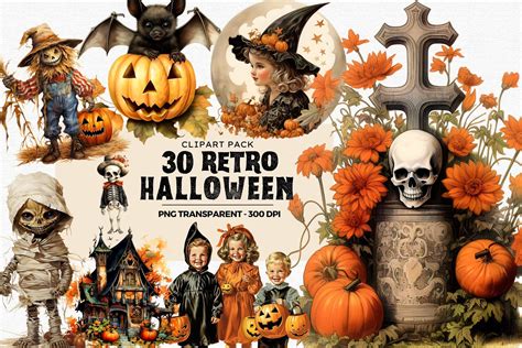 30 Retro Halloween Clipart Graphic by ThatsDesignStore · Creative Fabrica