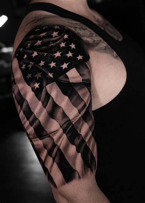 Black And White American Flag Tattoo