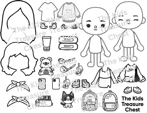 Toca Boca UNCOLORED 3 Pages Paper SLEEPOVER 1 B&W Dolls, Furniture, Background, and Accessories ...