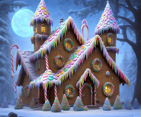 Candy Gingerbread House, Generative AI Illustration Digital Art by ...