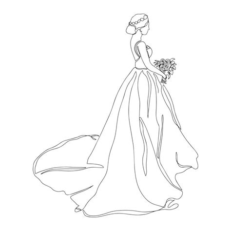 The bride holding the bouquet draws a continuous line.The silhouette of ...