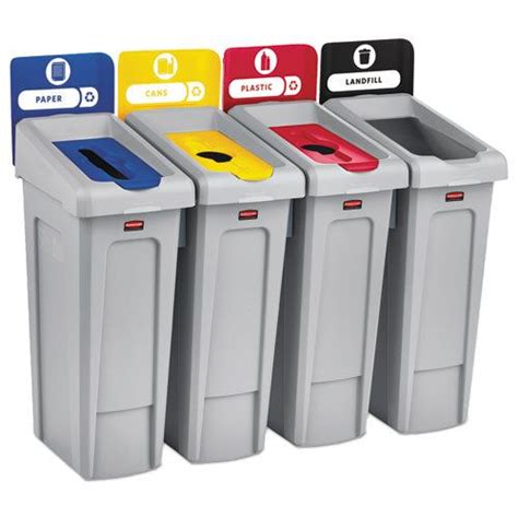 Rubbermaid Commercial Slim Jim Recycling Station Kit, 92 gal, 4-Stream | Recycling station ...