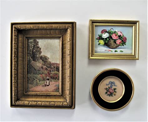 Vintage framed art grouping, 3 wall hangings, original painting ...