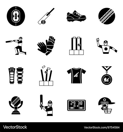 Cricket black icon set Royalty Free Vector Image