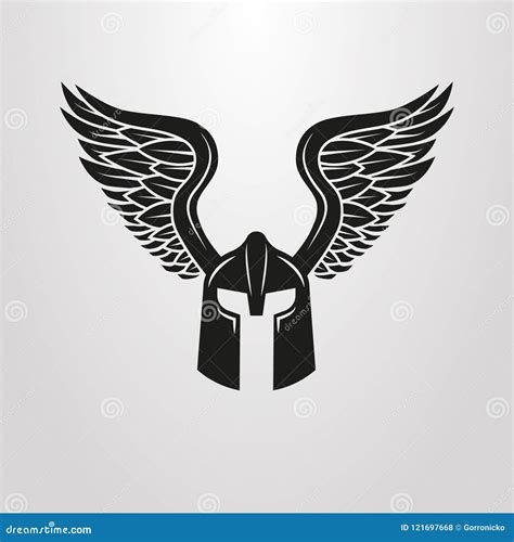 Winged Helmet, Colored And Outline Version. Vector Illustration ...