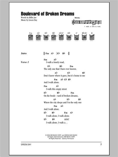 Guitar Chords For Boulevard Of Broken Dreams