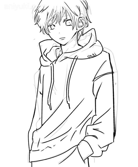 Anime Boy With Hoodie Coloring Pages - AniYuki.com