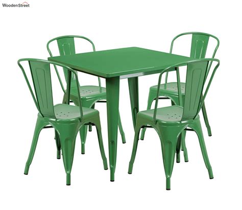 Buy Metal Industrial Dining Table Set with 4 Chairs (Green) Online in ...