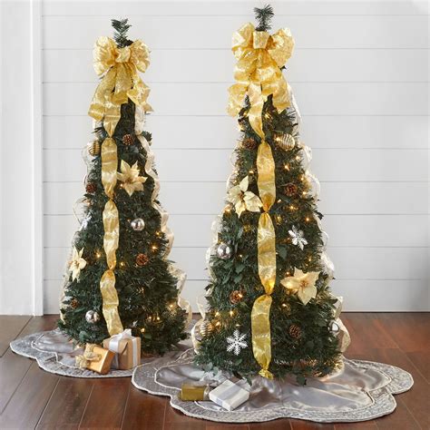 Buy Brylanehome Christmas Fully Decorated Pre-Lit 4 12 Pop-Up Christmas Tree, Silver Gold Online ...