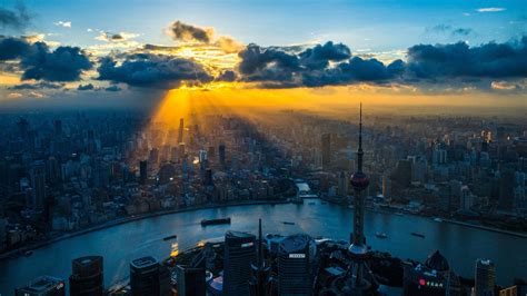 Beautiful, Shanghai, Cityscape, Sunrise, Aerial View, City wallpaper ...