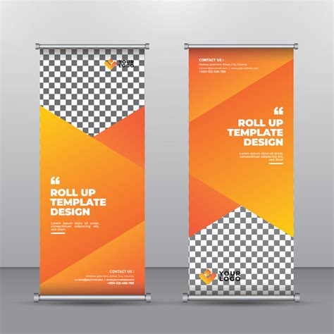 Orange Abstract Shapes Roll-Up Banner Design Vertical Template. vector ...