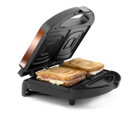 Sandwich Toaster with Two Ham and Cheese Sandwiches Stock Image - Image ...