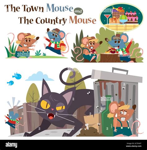 Vector Illustration of Cartoon characters The Town Mouse and the ...