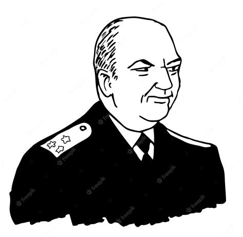 Premium Vector | A black and white drawing of a man with a military uniform on it.