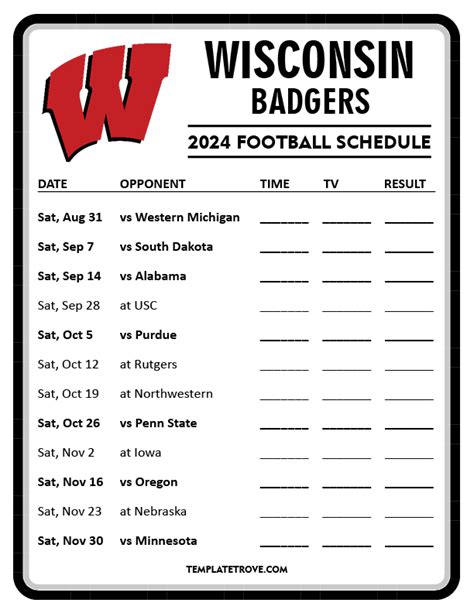 Printable 2024 Wisconsin Badgers Football Schedule