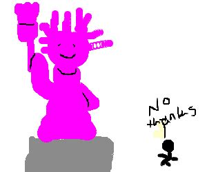 charlton heston yells at statue of liberty - Drawception