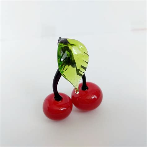 Cherry Figurine Handmade of Glass, Pair of Glass Cherries for Kitchen ...