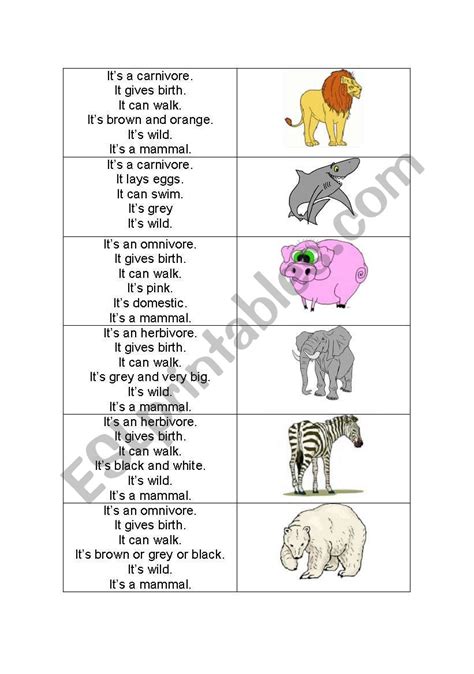 Animals Cards Guessing Game - ESL worksheet by majess