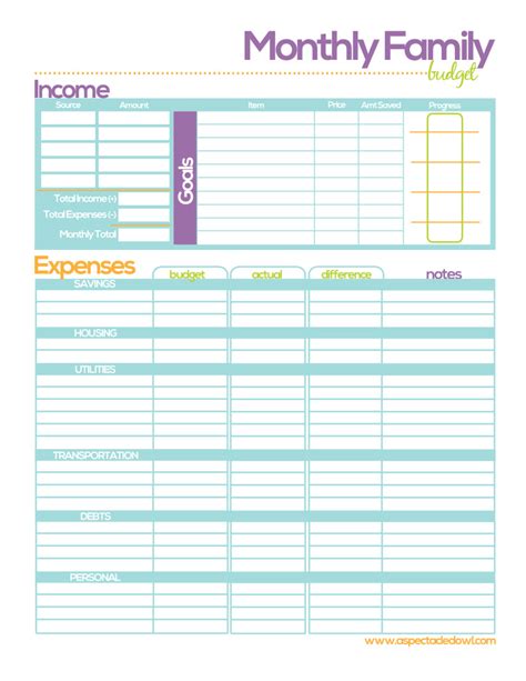 Free Family Budget Printable - A Spectacled Owl