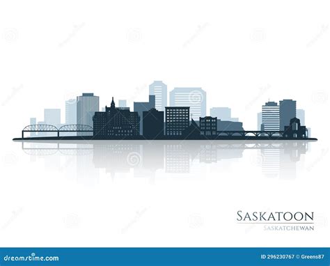 Saskatoon Skyline Silhouette with Reflection. Stock Vector - Illustration of skyline, urban ...