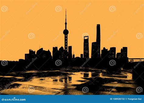 Shanghai Skyline Silhouette Stock Photo - Image of scenery, china ...