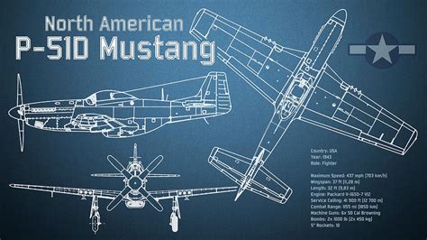 North American P-51D Mustang Blueprint #4 Digital Art by SP JE Art - Pixels