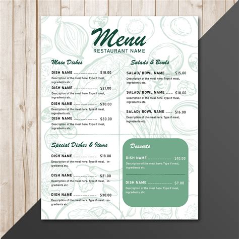 Simple Restaurant Menu Template - Etsy