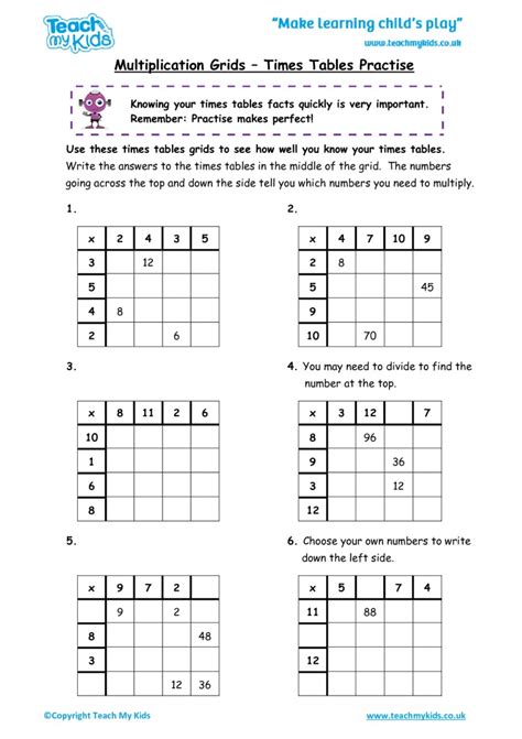 Multiplication Grids - Times Tables Practise - TMK Education