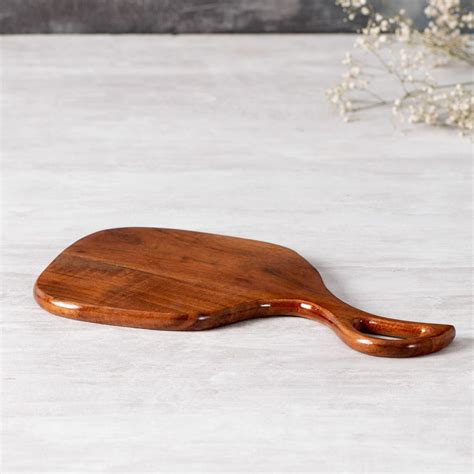 Rustic Brown Teak Wood Serving Platter With Handle - WallMantra