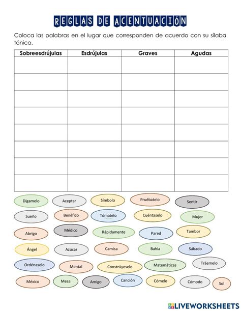 Ficha de palabras agudas llanas y esdrújulas – Artofit