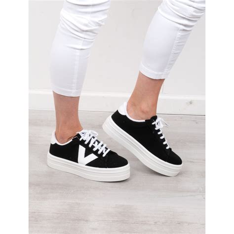 Victoria Shoes Barcelona Canvas Flatform Trainer Shoe in Black 10