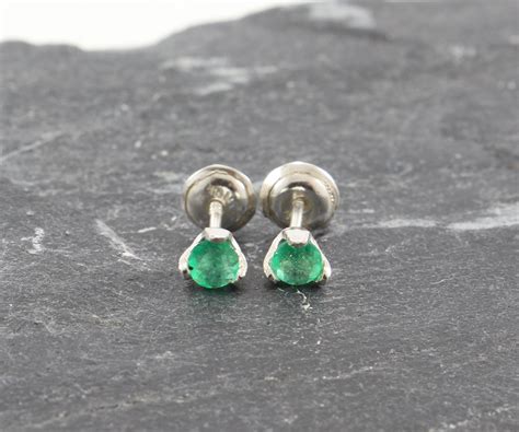 Emerald Studs Earrings - Sterling Silver - Round - J10024 – Beryllos