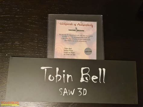 Saw 3D Jigsaw (Tobin Bell) chair name plate original prod. material