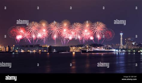 Fireworks celebrating over marina bay in Yokohama City, Japan Stock Photo - Alamy