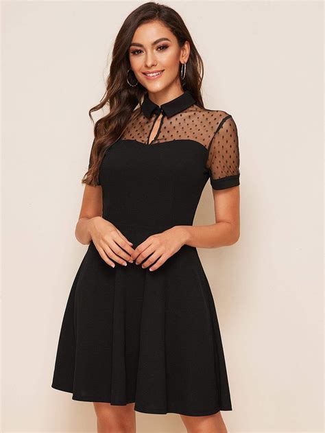 SHEIN Sweetheart Neck Dot Mesh Skater Dress | Mesh skater dress, Skater dress, Necklines for dresses