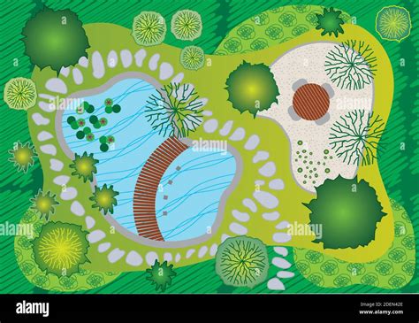 Plan of Landscape and Garden Design with Pool, Professional Illustration, Top View Stock Vector ...