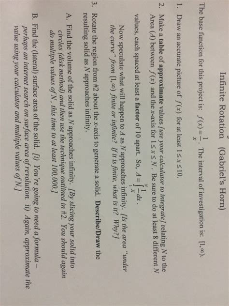 Solved Infinite Rotation (Gabriel's Horn) The base function | Chegg.com