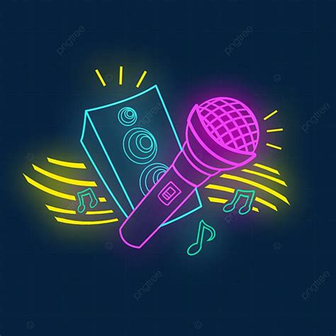 a neon microphone with music notes on it