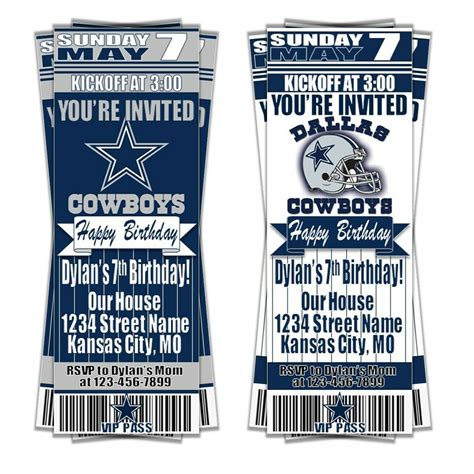 Dallas Cowboys Birthday Ticket Style Invite Custom