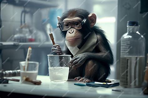 Premium Photo | Monkey doing experiments in lab Illustration of a Curious Monkey Conducting a ...