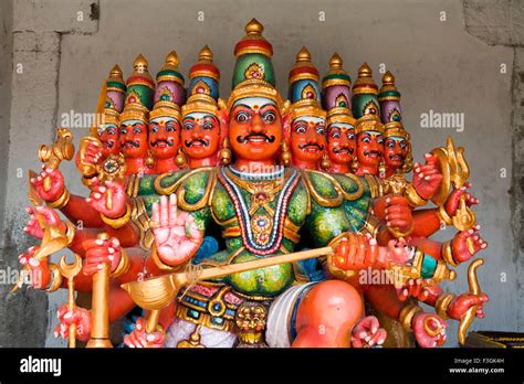 Statue of Ravana with nine head with ten head in temple in Chennai ...