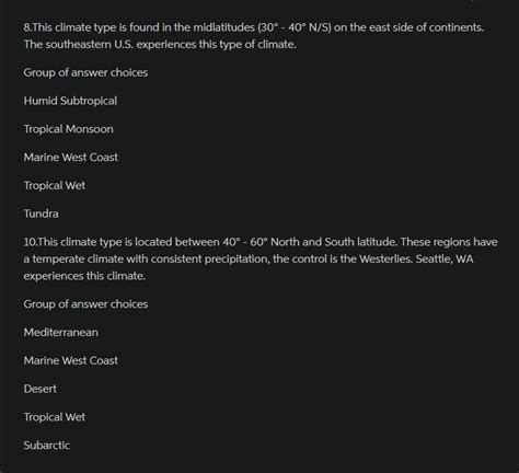 Solved 8.This climate type is found in the midlatitudes | Chegg.com