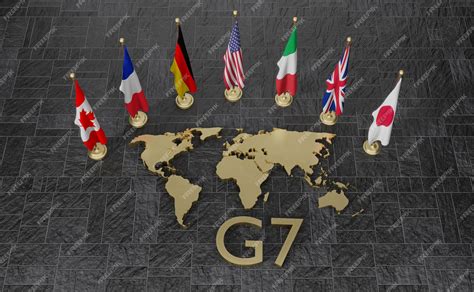 Premium Photo | G7 summit flags of members of G7 group of seven and list of countries gold world ...