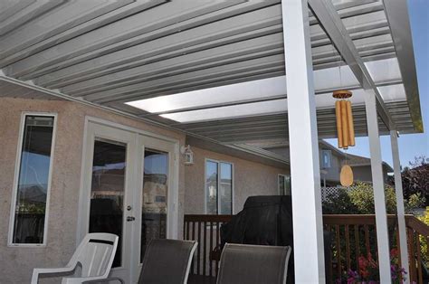 White aluminum pan roofed patio cover and aluminum posts - Pacific Home ...