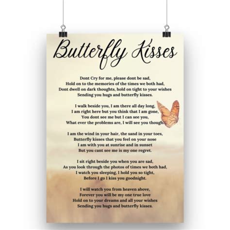 Funeral Poem | Butterfly Kisses | In Loving Memory | Memorial Gift ...