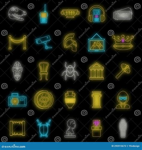 City Museum Icon Set Vector Neon Stock Illustration - Illustration of ...