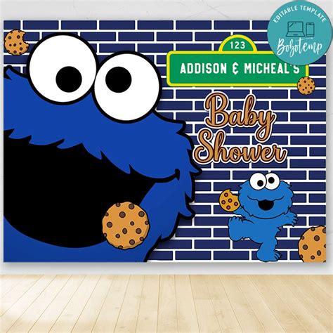 Cookie Monster Baby Shower Backdrop Digital File DIY | Createpartylabels