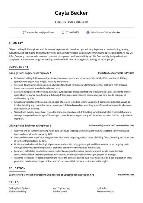 Drilling Fluids Engineer Resume (CV) Example and Writing Guide