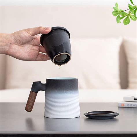 Ceramic Tea Cup With Infuser and Lid - Black & White – Animi Causa